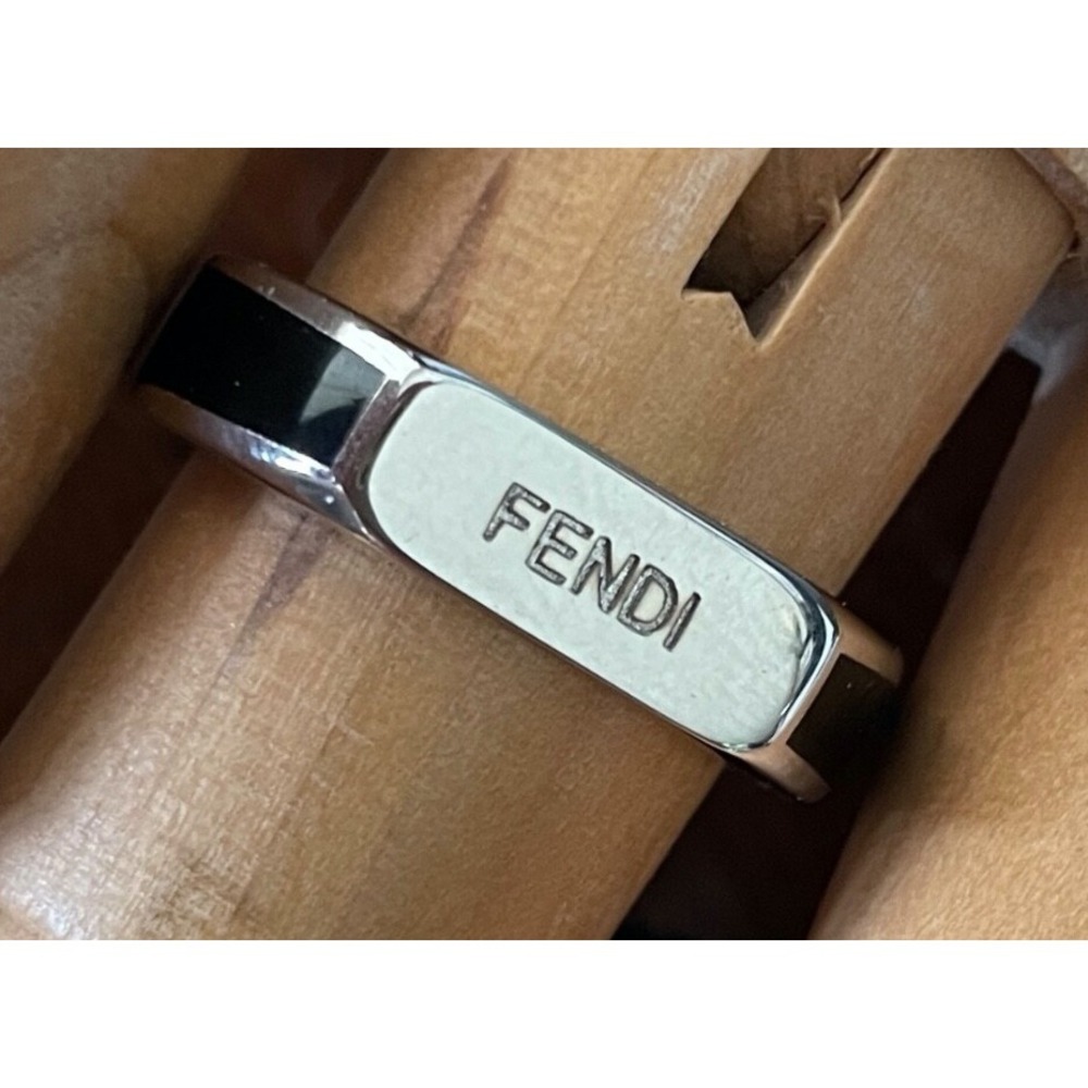 Fendi‎ Men's Silver-toned Signature Ring, Size SM (8.5, or sz 58)